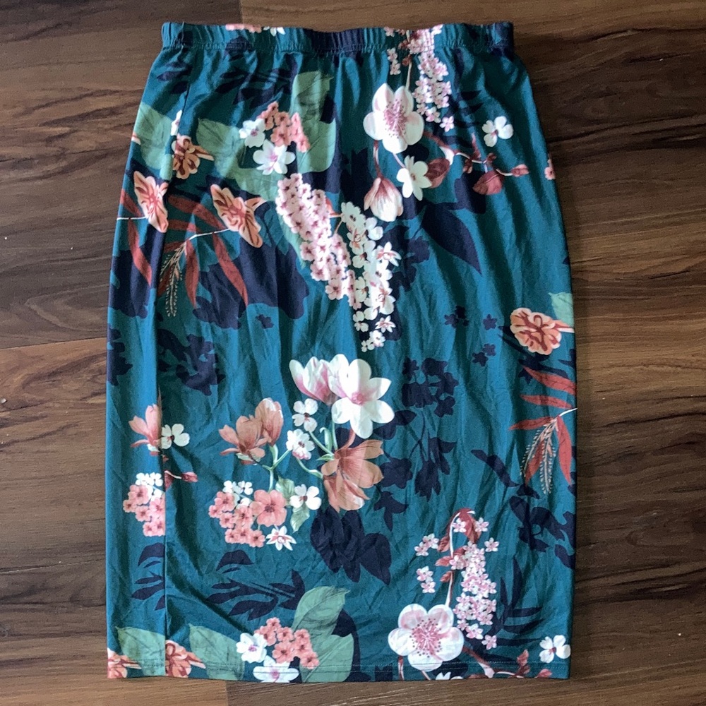 Vibrant Floral Skirt with Teal and Pink